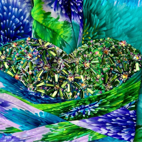 Tony Bowls Paris Watercolor Sequin Rhinestone Strapless Gown Prom Dress Size 2 - Picture 11 of 14